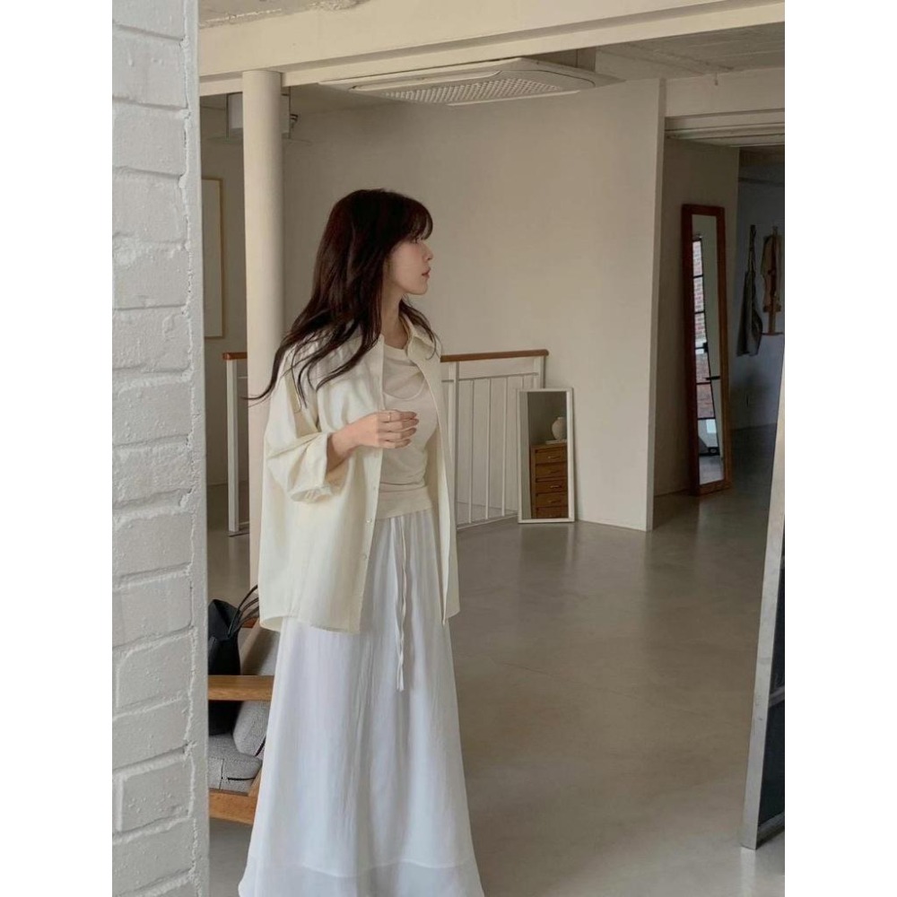 [25S0212]🇰🇷正韓空運(現貨+預購)/韓國代購/韓國連線/春夏新品/抽繩綁帶垂墜感雪紡絲緞長裙(兩色)-細節圖5