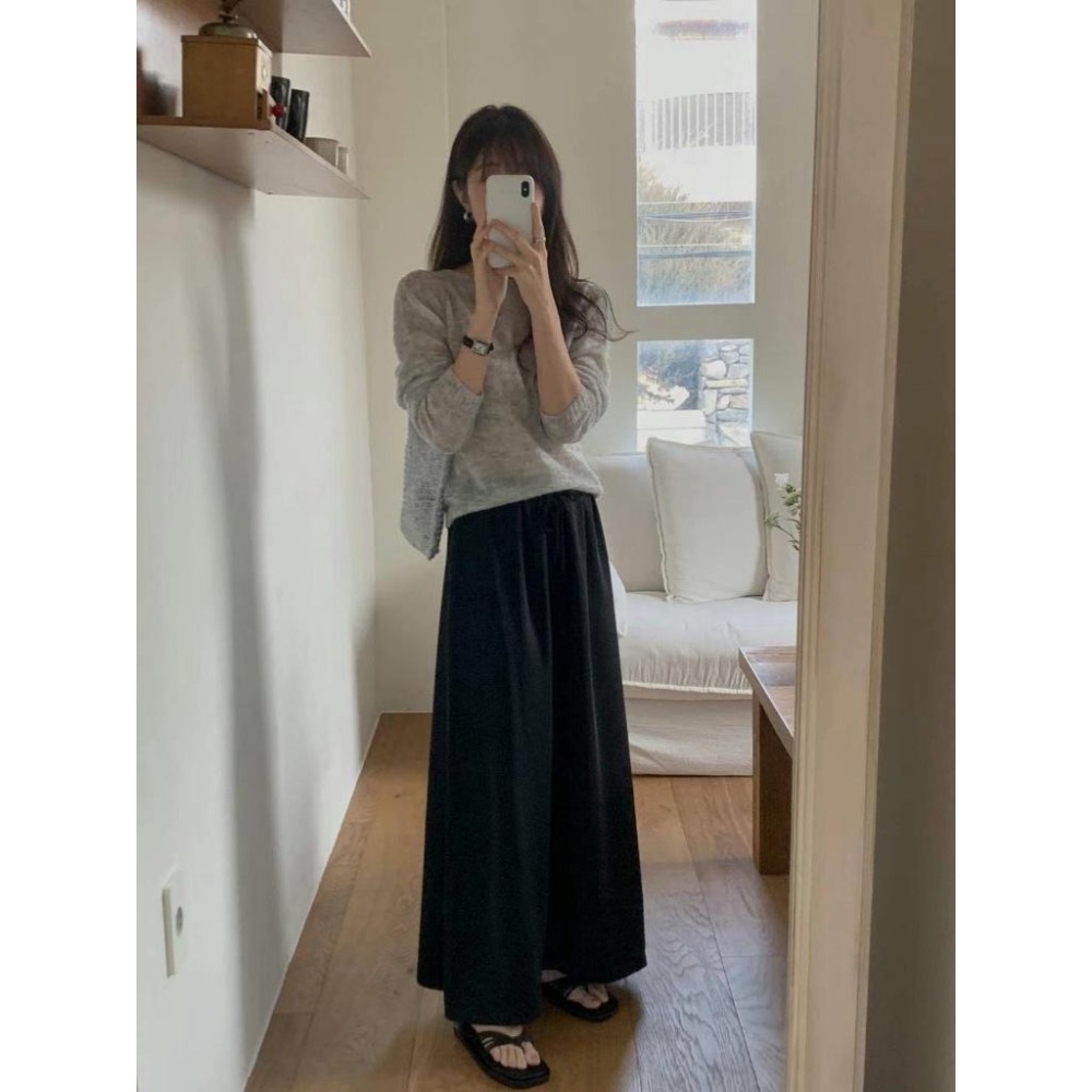 [25S0212]🇰🇷正韓空運(現貨+預購)/韓國代購/韓國連線/春夏新品/抽繩綁帶垂墜感雪紡絲緞長裙(兩色)-細節圖6