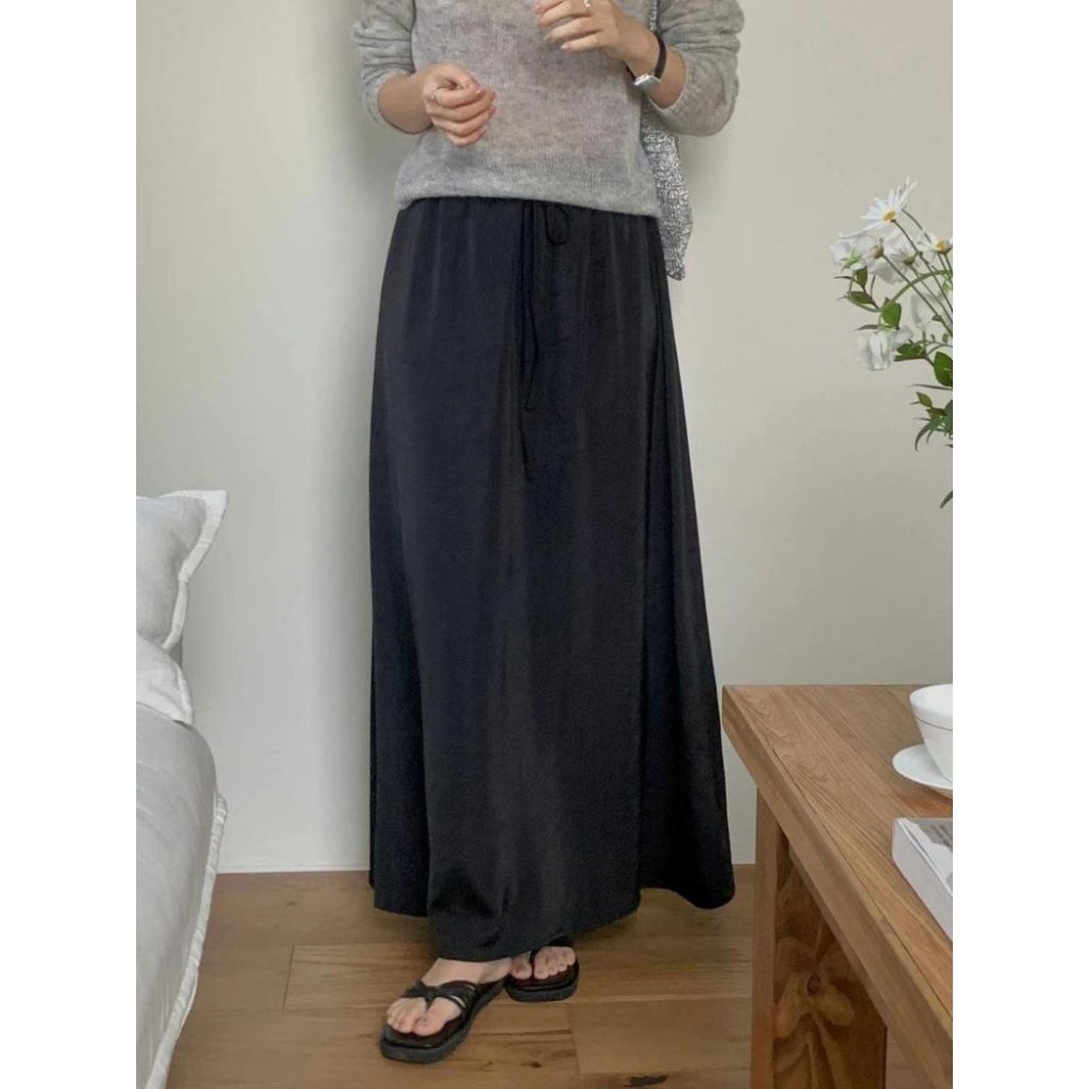 [25S0212]🇰🇷正韓空運(現貨+預購)/韓國代購/韓國連線/春夏新品/抽繩綁帶垂墜感雪紡絲緞長裙(兩色)-細節圖8