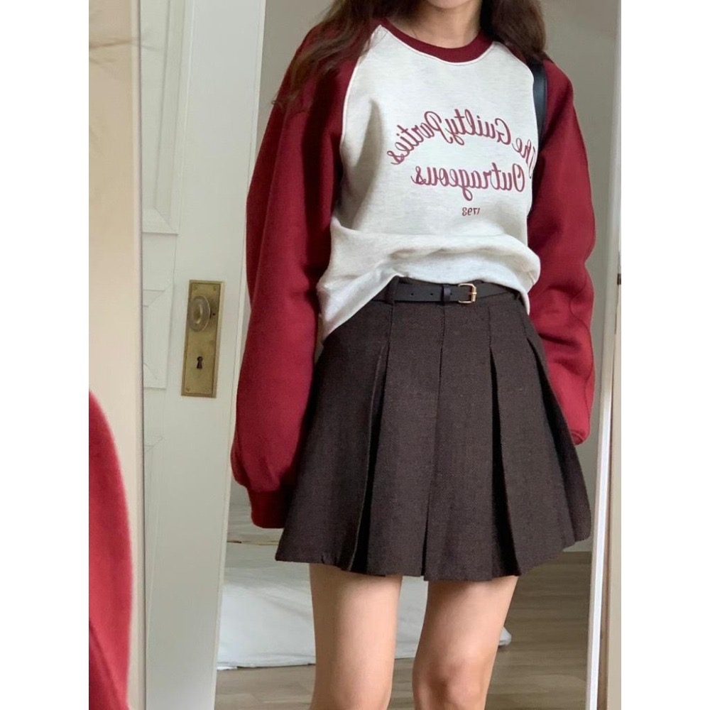 [24W1003]🇰🇷正韓空運(預購)/韓國代購/秋冬新品/秋冬毛呢百褶長腿短裙 附腰帶(兩色/S-L)-細節圖4