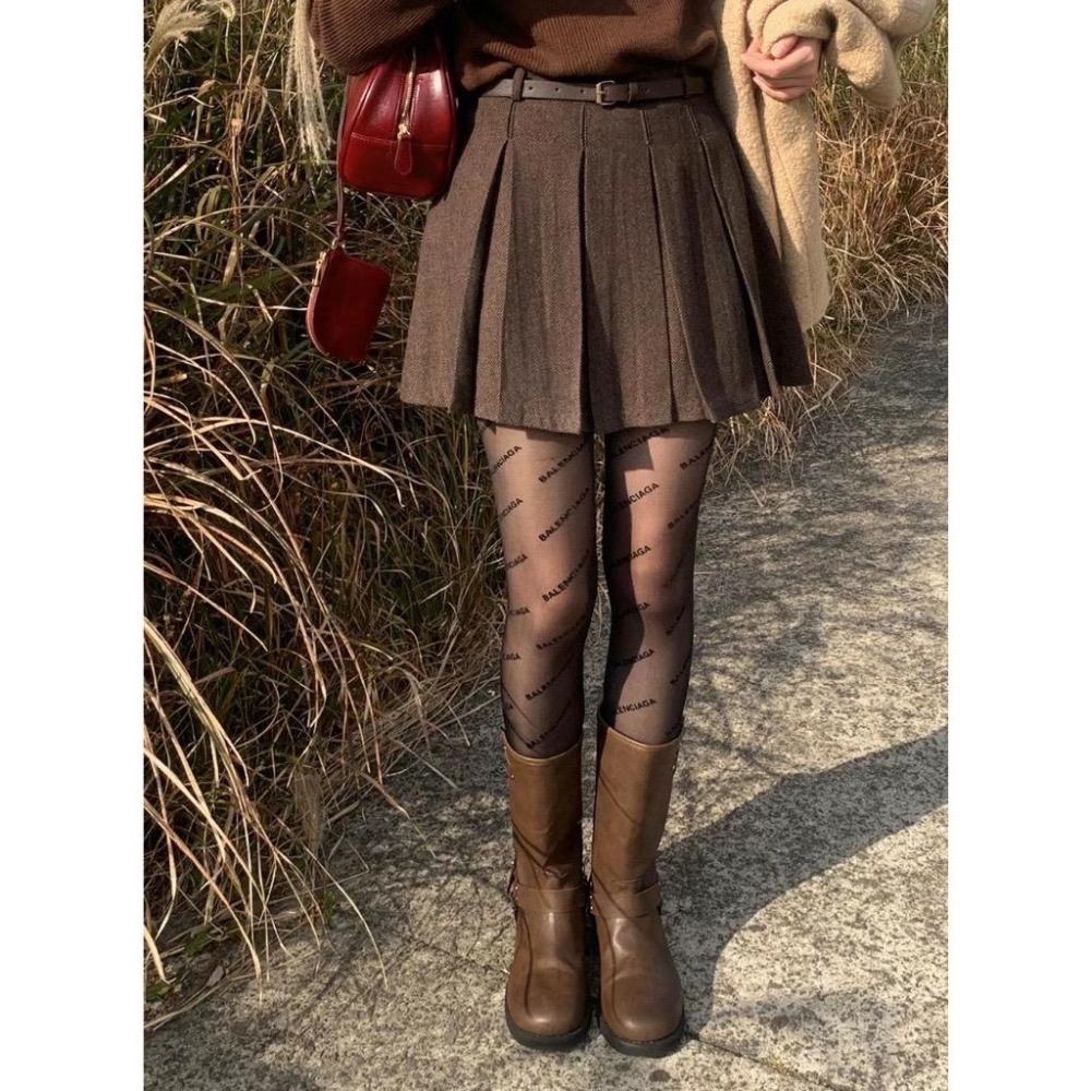 [24W1003]🇰🇷正韓空運(預購)/韓國代購/秋冬新品/秋冬毛呢百褶長腿短裙 附腰帶(兩色/S-L)-細節圖8