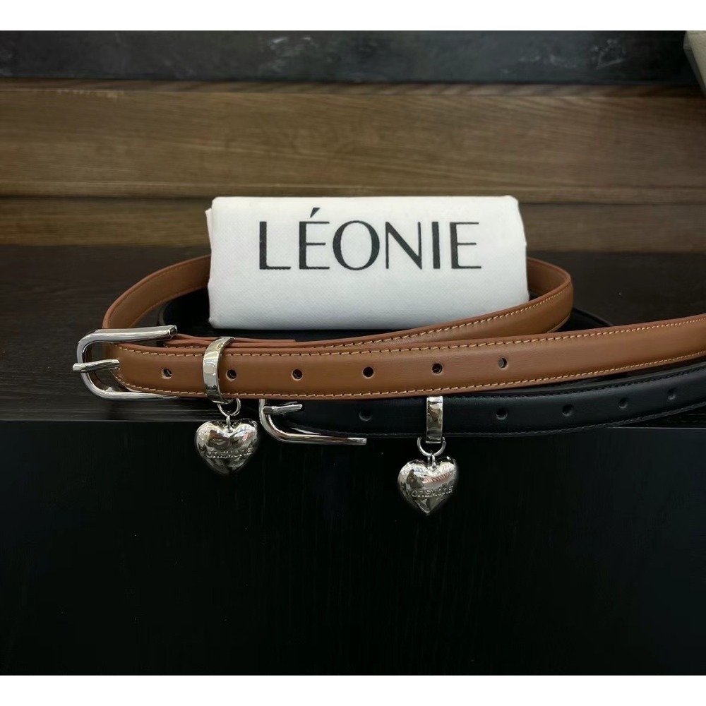 銀愛心 - 淺咖皮帶