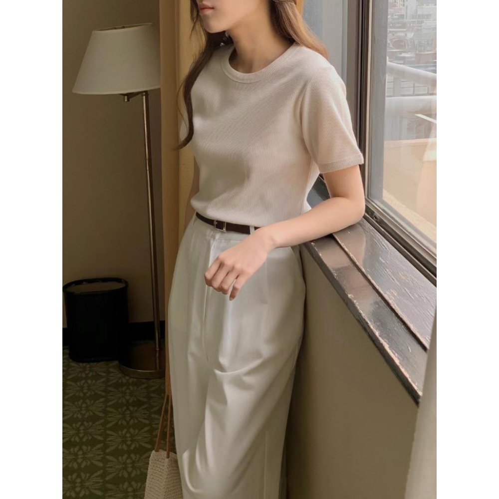 🎉SALE最後現貨!!🎉正韓空運【小資款】/韓國代購/韓國直送/東大門/華夫格壓紋百搭素色T-細節圖4