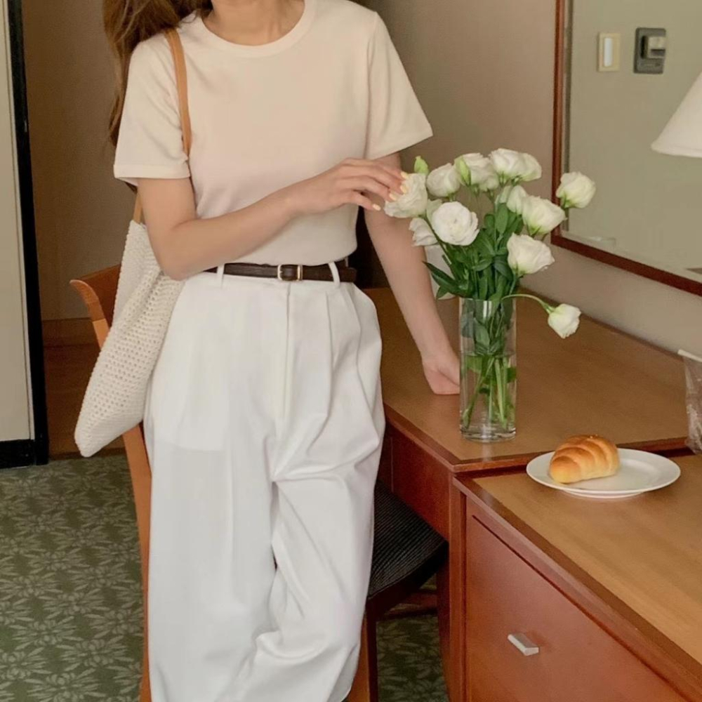 🎉SALE最後現貨!!🎉正韓空運【小資款】/韓國代購/韓國直送/東大門/華夫格壓紋百搭素色T-細節圖5