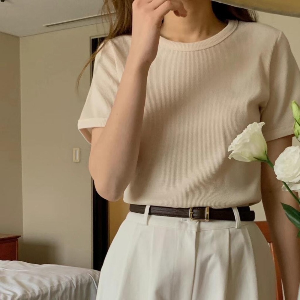 🎉SALE最後現貨!!🎉正韓空運【小資款】/韓國代購/韓國直送/東大門/華夫格壓紋百搭素色T-細節圖7