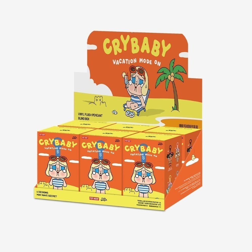 ♋現貨♋全新未拆 正品 泡泡瑪特 哭娃 CRYBABY Vacation Mode On 海灘 搪膠 毛絨 掛件-規格圖7