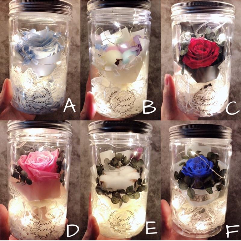 永生玫瑰花 乾燥花 聖誕節 情人節 兔尾草 禮物 玫瑰 卡斯比亞 花罐 禮盒 LED燈串 婚禮小物 畢業花束 畢業禮物-細節圖3