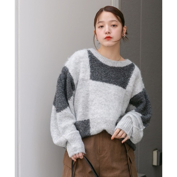 ：常花二手：🇯🇵 KBF ✿ 溫柔大色塊格紋針織毛衣（實拍照請看下方商品說明欄）日牌正品 現貨-規格圖11