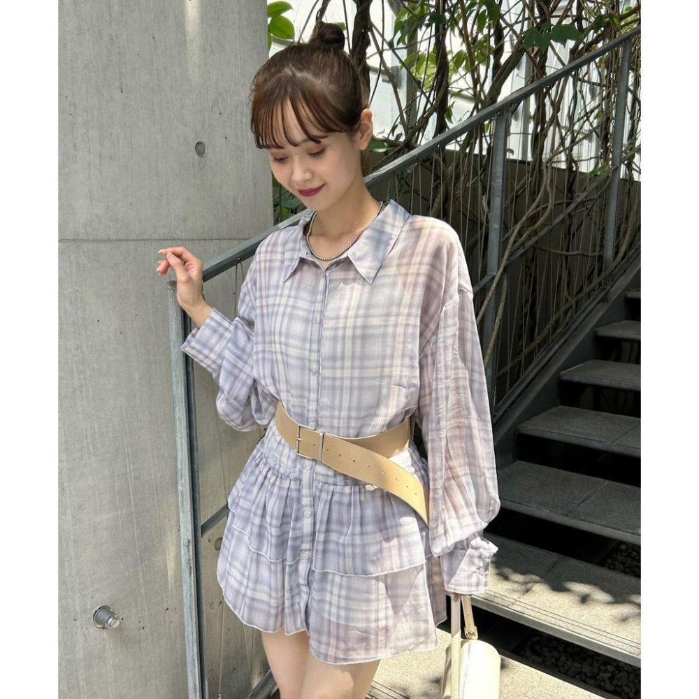 ：常花二手：🇯🇵 mystic ✿ 透膚格紋蛋糕層次襯衫（實拍照請看下方商品說明欄）日牌正品 現貨-細節圖2