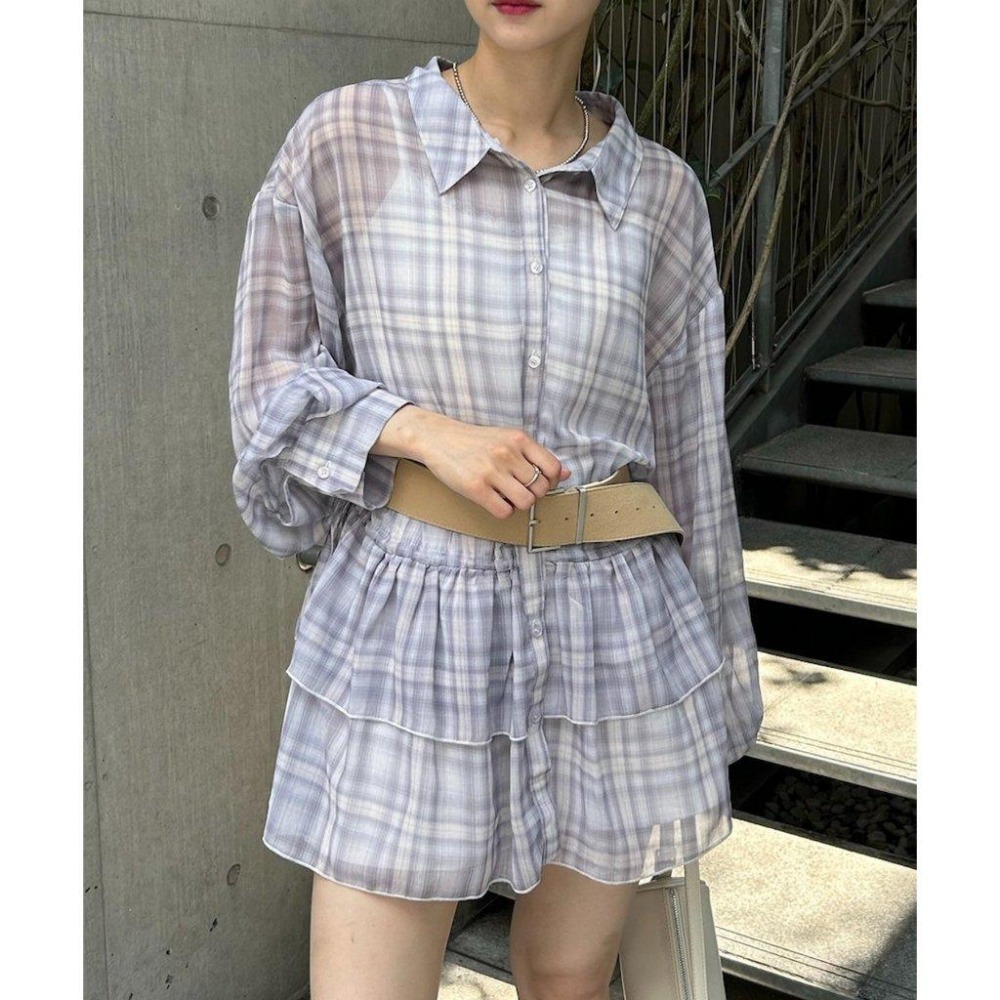 ：常花二手：🇯🇵 mystic ✿ 透膚格紋蛋糕層次襯衫（實拍照請看下方商品說明欄）日牌正品 現貨-細節圖4