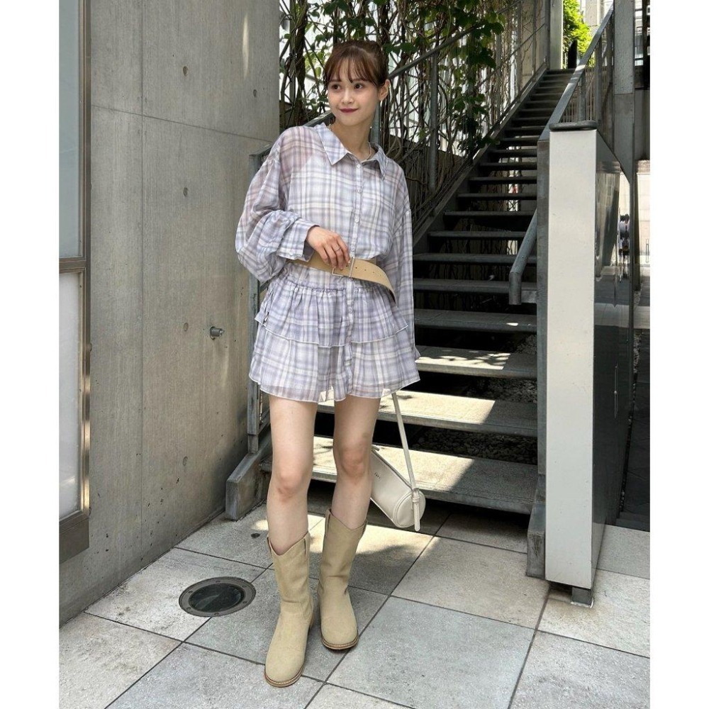 ：常花二手：🇯🇵 mystic ✿ 透膚格紋蛋糕層次襯衫（實拍照請看下方商品說明欄）日牌正品 現貨-細節圖5