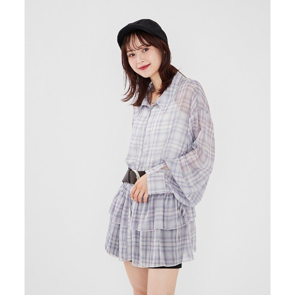 ：常花二手：🇯🇵 mystic ✿ 透膚格紋蛋糕層次襯衫（實拍照請看下方商品說明欄）日牌正品 現貨-細節圖6