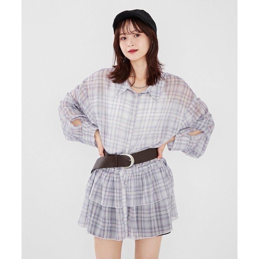 ：常花二手：🇯🇵 mystic ✿ 透膚格紋蛋糕層次襯衫（實拍照請看下方商品說明欄）日牌正品 現貨-細節圖8