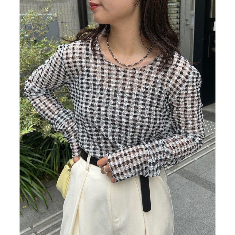 ：常花二手：🇯🇵 Kastane ✿ 雙面穿透膚立體格紋上衣（實拍照請看下方商品說明欄）日牌正品 現貨-細節圖8