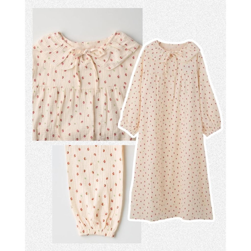 ：常花日本代購：🇯🇵（部分現貨！）100%純棉 可愛大翻領草莓洋裝居家服 睡衣（請先詳閱下方購買須知）-細節圖2