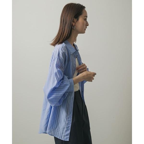 ：常花二手：🇯🇵 SENSE OF PLACE ✿ 澎袖條紋透膚襯衫（實拍照請看下方商品說明欄）日牌正品 現貨-細節圖5