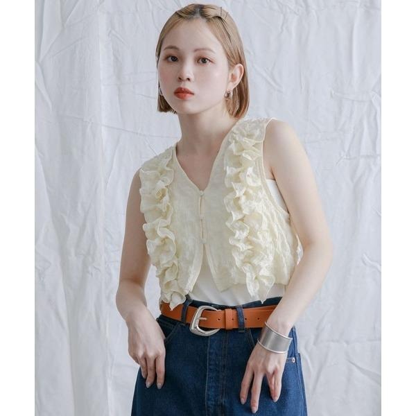 ：常花二手：🇯🇵 KBF ✿ 2way荷葉造型無袖背心（實拍照請看下方商品說明欄）日牌正品 現貨-細節圖4