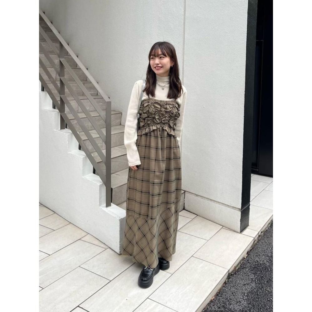 ：常花二手：🇯🇵 Kastane ✿ 胸口抓皺格紋魚尾吊帶洋裝（實拍照請看下方商品說明欄）日牌正品 現貨-細節圖7