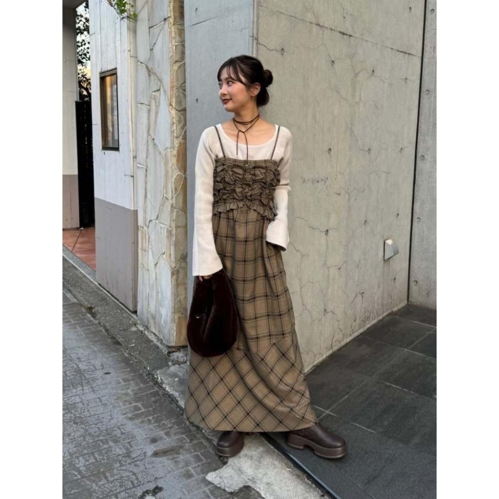 ：常花二手：🇯🇵 Kastane ✿ 胸口抓皺格紋魚尾吊帶洋裝（實拍照請看下方商品說明欄）日牌正品 現貨-細節圖8