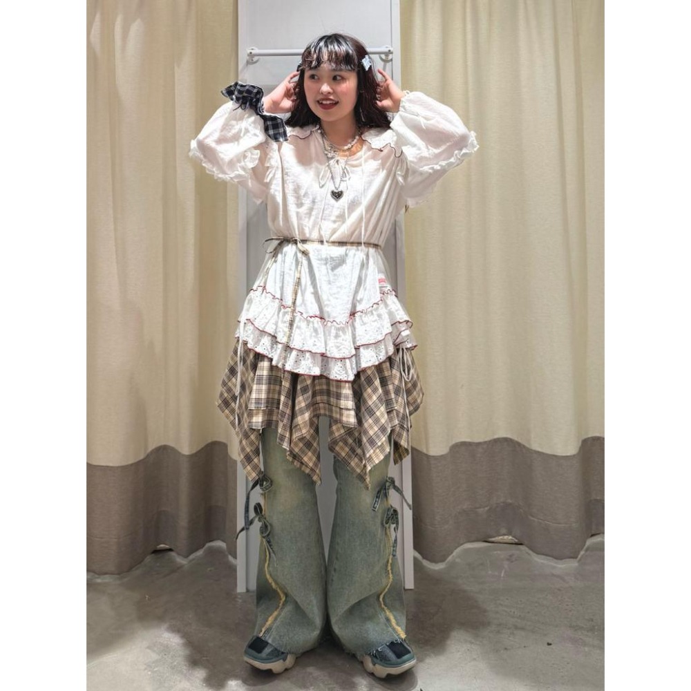 ：常花二手：🇯🇵 CIAOPANIC ✿ 格紋不對稱層次短裙（實拍照請看下方商品說明欄）日牌正品 現貨-細節圖2