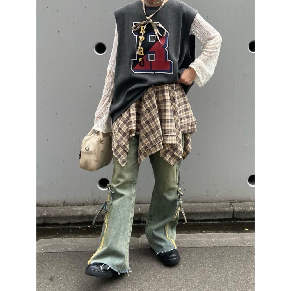 ：常花二手：🇯🇵 CIAOPANIC ✿ 格紋不對稱層次短裙（實拍照請看下方商品說明欄）日牌正品 現貨-細節圖5