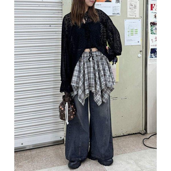 ：常花二手：🇯🇵 CIAOPANIC ✿ 格紋不對稱層次短裙（實拍照請看下方商品說明欄）日牌正品 現貨-細節圖7