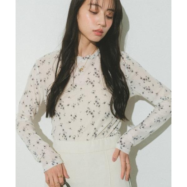 ：常花二手：🇯🇵 VANNIE U ✿ 碎花圖騰彈性透膚上衣（實拍照請看下方商品說明欄）日牌正品 現貨-細節圖4