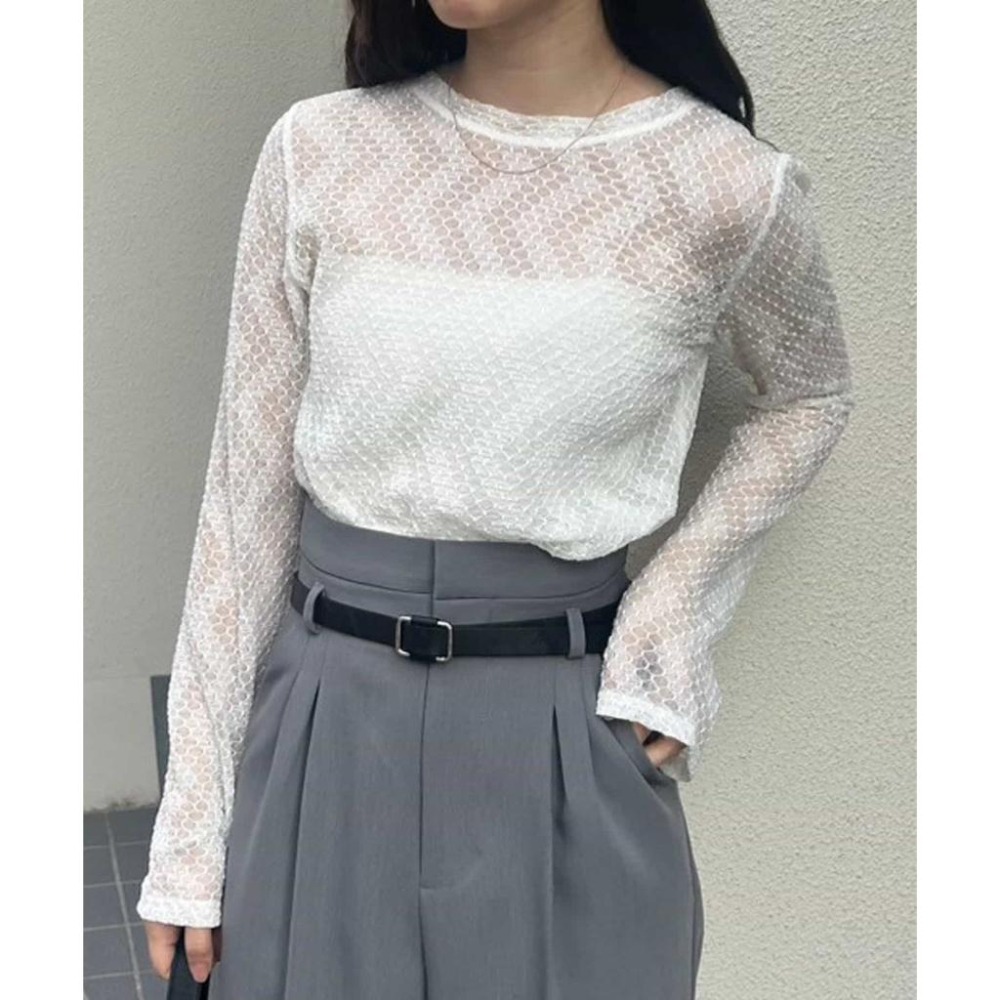 ：常花二手：🇯🇵 mystic ✿ 幾何花紋蕾絲透膚上衣（實拍照請看下方商品說明欄）日牌正品 現貨-細節圖5