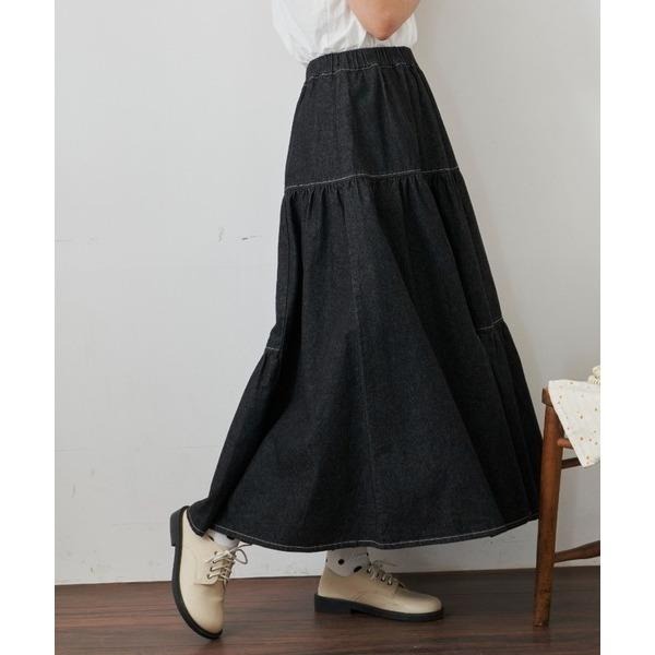 ：常花二手：🇯🇵 MERLOT ✿ 車線層次感蛋糕丹寧長裙（實拍照請看下方商品說明欄）日牌正品 現貨-細節圖2