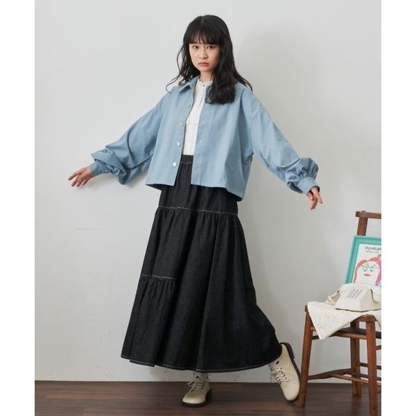 ：常花二手：🇯🇵 MERLOT ✿ 車線層次感蛋糕丹寧長裙（實拍照請看下方商品說明欄）日牌正品 現貨-細節圖3