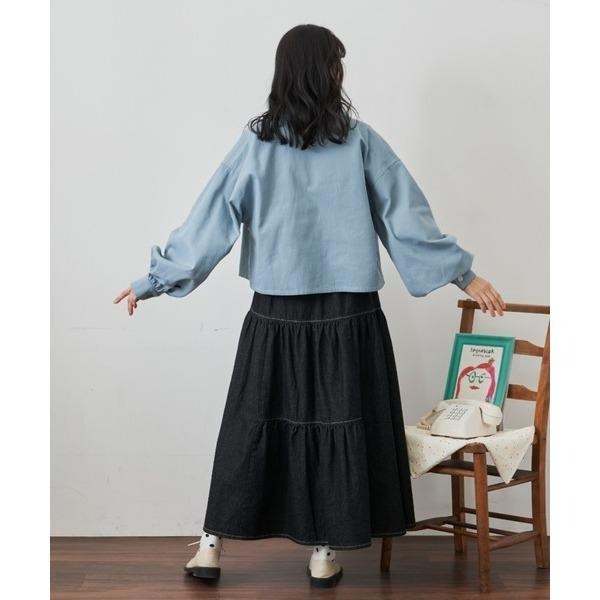 ：常花二手：🇯🇵 MERLOT ✿ 車線層次感蛋糕丹寧長裙（實拍照請看下方商品說明欄）日牌正品 現貨-細節圖4