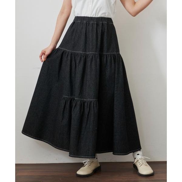 ：常花二手：🇯🇵 MERLOT ✿ 車線層次感蛋糕丹寧長裙（實拍照請看下方商品說明欄）日牌正品 現貨-細節圖5