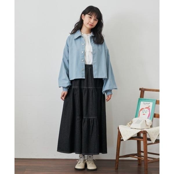 ：常花二手：🇯🇵 MERLOT ✿ 車線層次感蛋糕丹寧長裙（實拍照請看下方商品說明欄）日牌正品 現貨-細節圖6