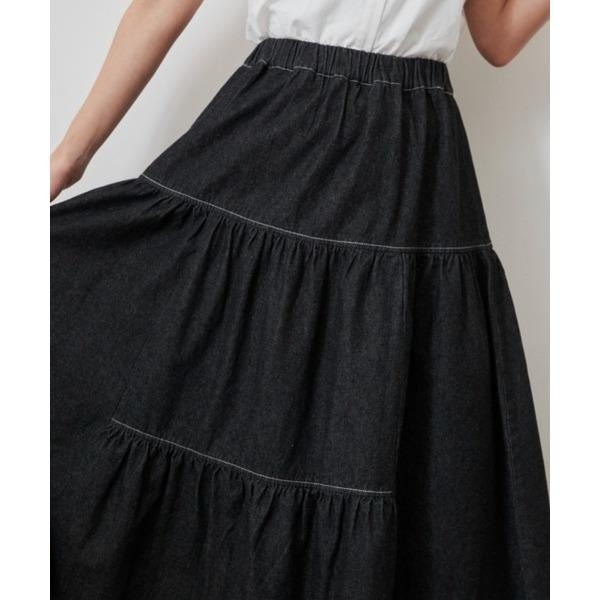 ：常花二手：🇯🇵 MERLOT ✿ 車線層次感蛋糕丹寧長裙（實拍照請看下方商品說明欄）日牌正品 現貨-細節圖7