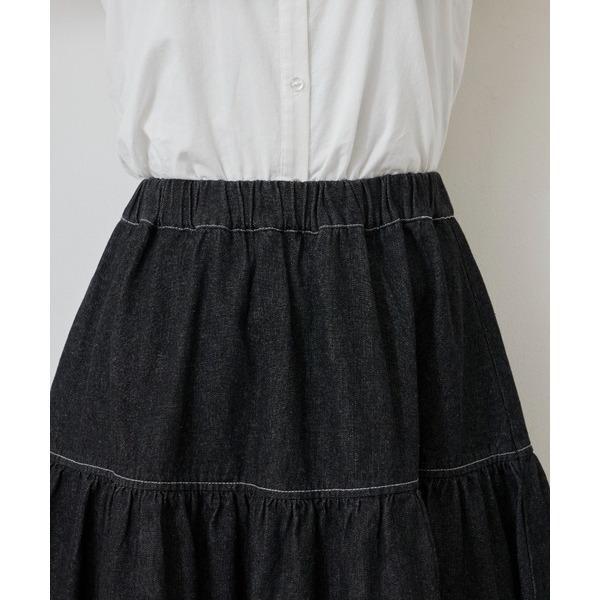 ：常花二手：🇯🇵 MERLOT ✿ 車線層次感蛋糕丹寧長裙（實拍照請看下方商品說明欄）日牌正品 現貨-細節圖8