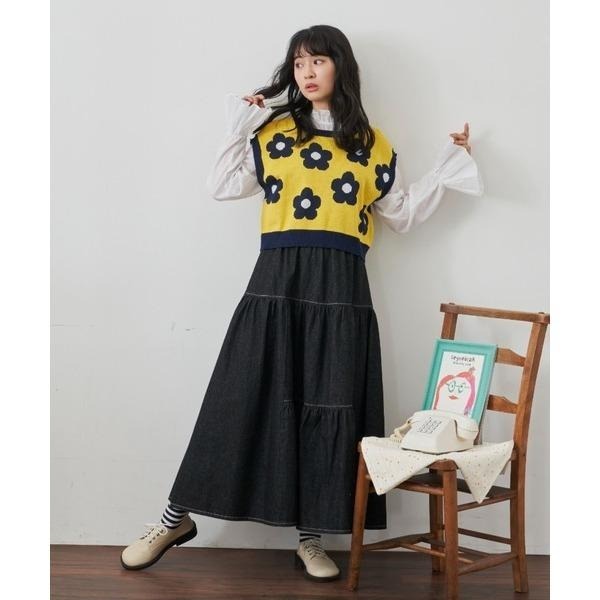 ：常花二手：🇯🇵 MERLOT ✿ 車線層次感蛋糕丹寧長裙（實拍照請看下方商品說明欄）日牌正品 現貨-細節圖9