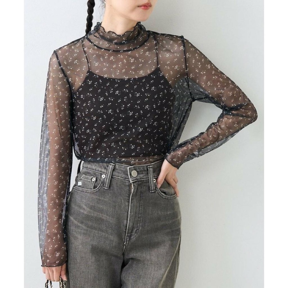 ：常花二手：🇯🇵 FREAK’S STORE ✿ 小花透膚木耳邊上衣（實拍照請看下方商品說明欄）日牌正品 現貨-細節圖4