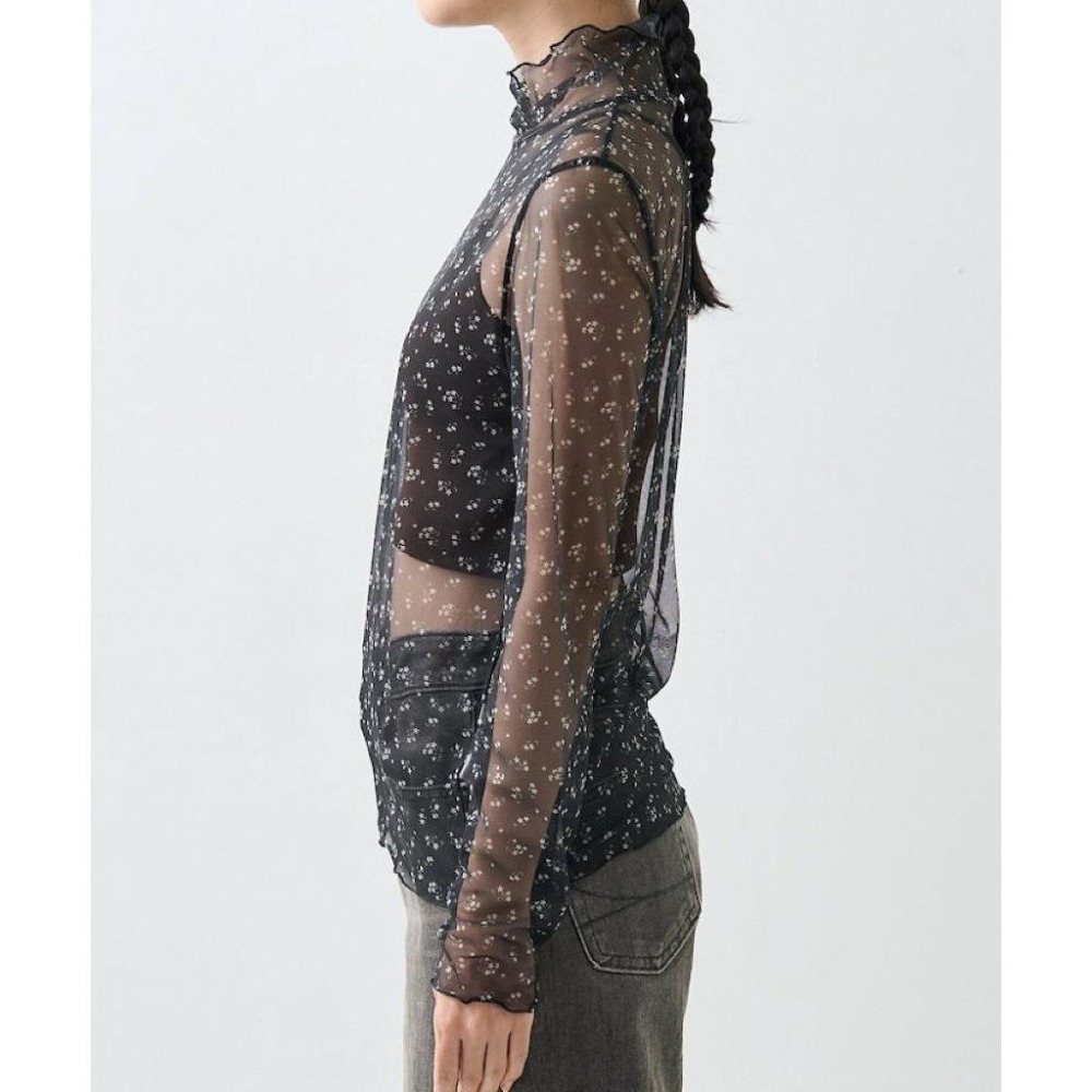 ：常花二手：🇯🇵 FREAK’S STORE ✿ 小花透膚木耳邊上衣（實拍照請看下方商品說明欄）日牌正品 現貨-細節圖6