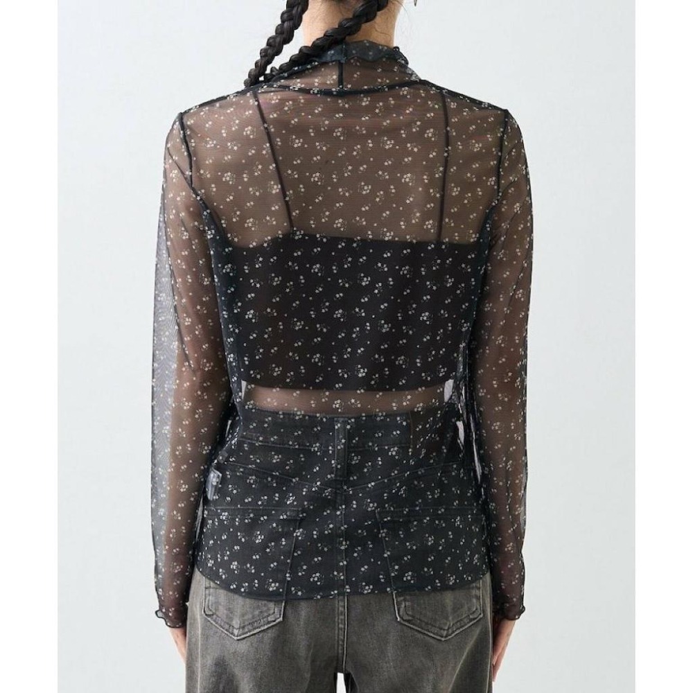 ：常花二手：🇯🇵 FREAK’S STORE ✿ 小花透膚木耳邊上衣（實拍照請看下方商品說明欄）日牌正品 現貨-細節圖7