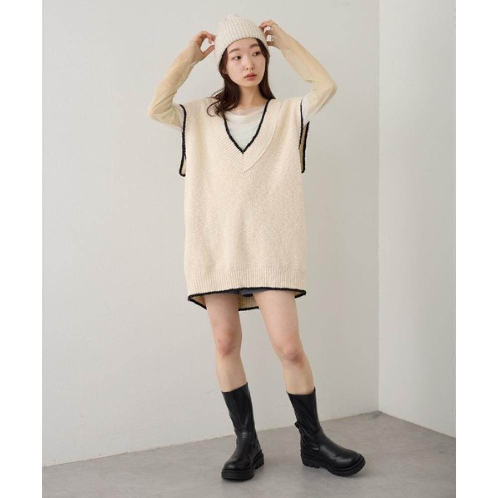 ：常花二手：🇯🇵 Kastane ✿ 撞色滾邊長版背心（實拍照請看下方商品說明欄）＃日牌正品-細節圖2