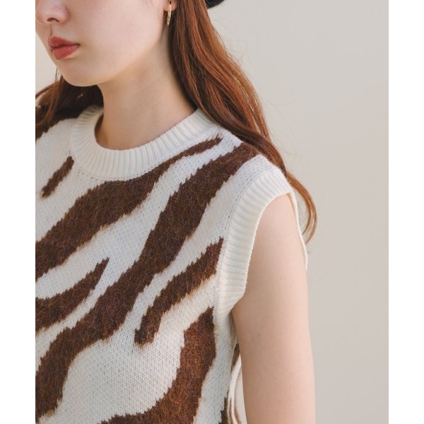 ：常花二手：🇯🇵 Kastane ✿ 斑馬圖騰撞色針織背心（實拍照請看下方商品說明欄）日牌正品 現貨-細節圖7