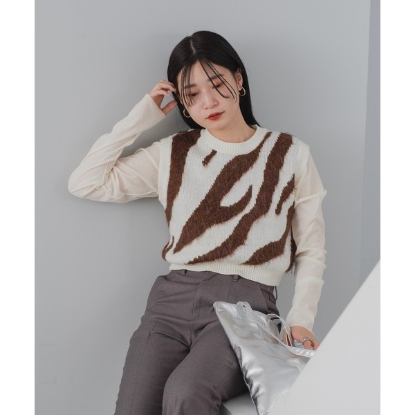 ：常花二手：🇯🇵 Kastane ✿ 斑馬圖騰撞色針織背心（實拍照請看下方商品說明欄）日牌正品 現貨-細節圖9