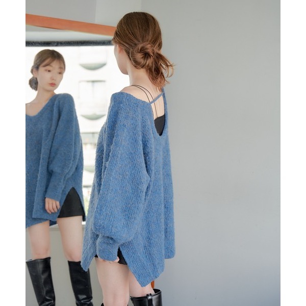 ：常花二手：🇯🇵 Kastane ✿ 大V領混色針織長版毛衣（實拍照請看下方商品說明欄）日牌正品 現貨-細節圖3