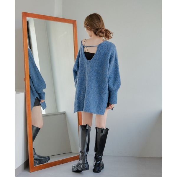 ：常花二手：🇯🇵 Kastane ✿ 大V領混色針織長版毛衣（實拍照請看下方商品說明欄）日牌正品 現貨-細節圖7