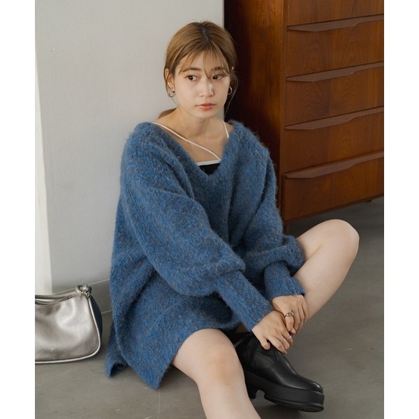 ：常花二手：🇯🇵 Kastane ✿ 大V領混色針織長版毛衣（實拍照請看下方商品說明欄）日牌正品 現貨-細節圖9