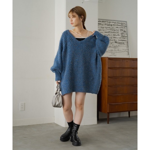 ：常花二手：🇯🇵 Kastane ✿ 大V領混色針織長版毛衣（實拍照請看下方商品說明欄）日牌正品 現貨-細節圖10