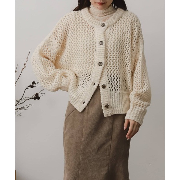 ：常花二手：🇯🇵 SENSE OF PLACE ✿ 撞色釦溫柔簍空針織罩衫（實拍照請看下方商品說明欄）日牌正品現貨-細節圖3