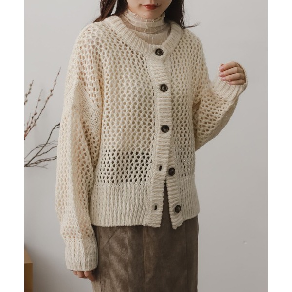 ：常花二手：🇯🇵 SENSE OF PLACE ✿ 撞色釦溫柔簍空針織罩衫（實拍照請看下方商品說明欄）日牌正品現貨-細節圖5