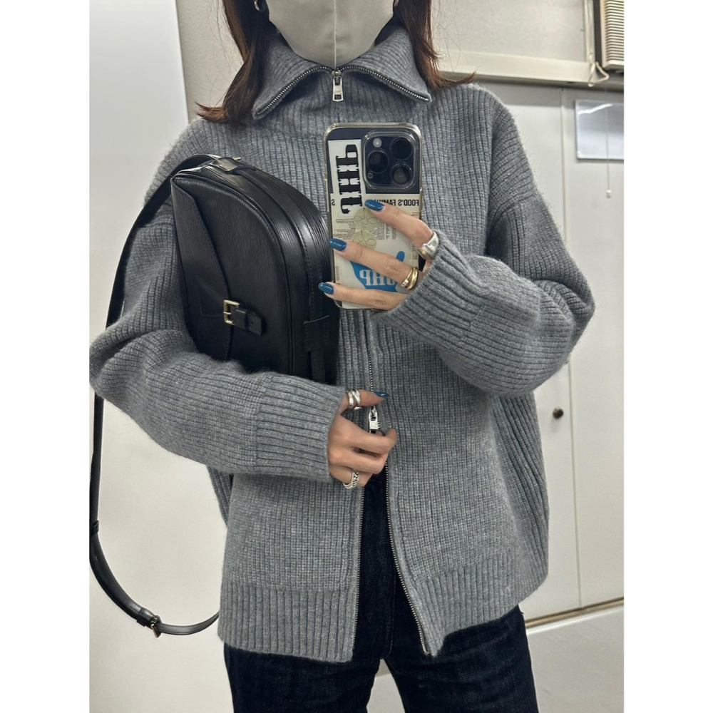 ：常花二手：🇯🇵 select MOCA ✿ 高領雙拉鍊坑條紋針織上衣（實拍照請看下方商品說明欄）日牌正品 現貨-細節圖3