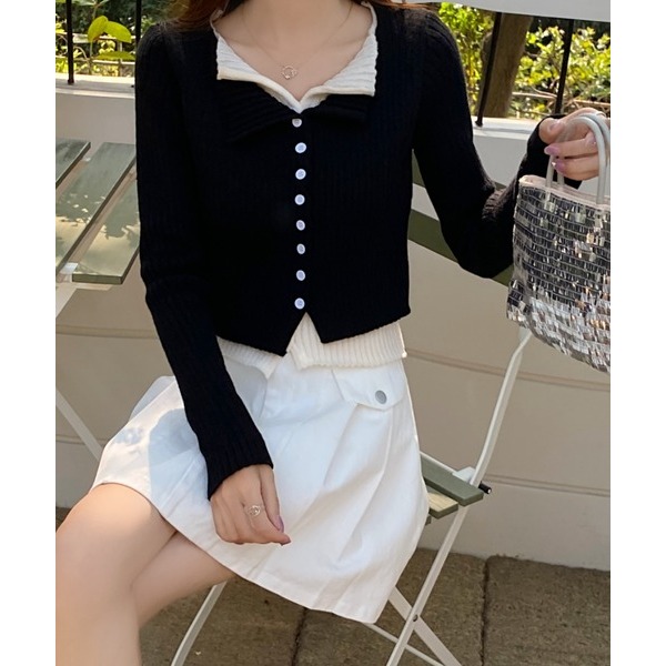 ：常花二手：🇯🇵 AsRiRe ✿ 假兩件層次感坑條紋針織上衣（實拍照請看下方商品說明欄）日牌正品 現貨-細節圖8